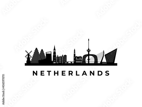 Vector Netherlands skyline. Travel Netherlands famous landmarks. Business and tourism concept for presentation  banner  web site.