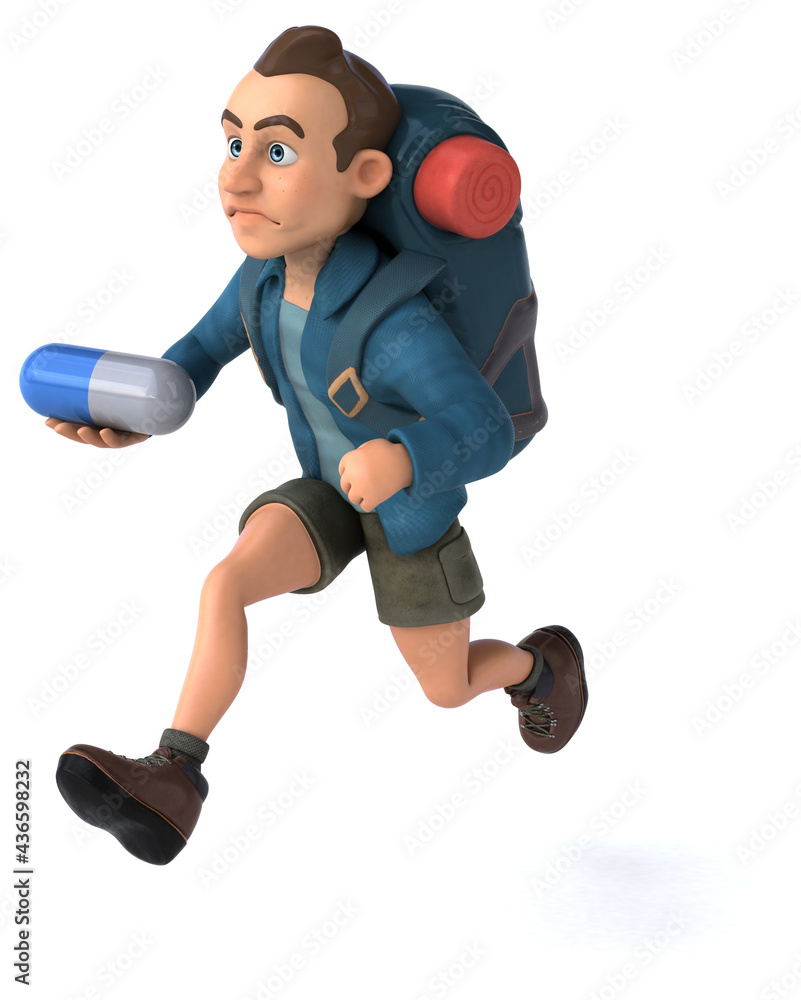 Fun illustration of a 3D cartoon backpacker Fun illustration of a 3D cartoon backpacker