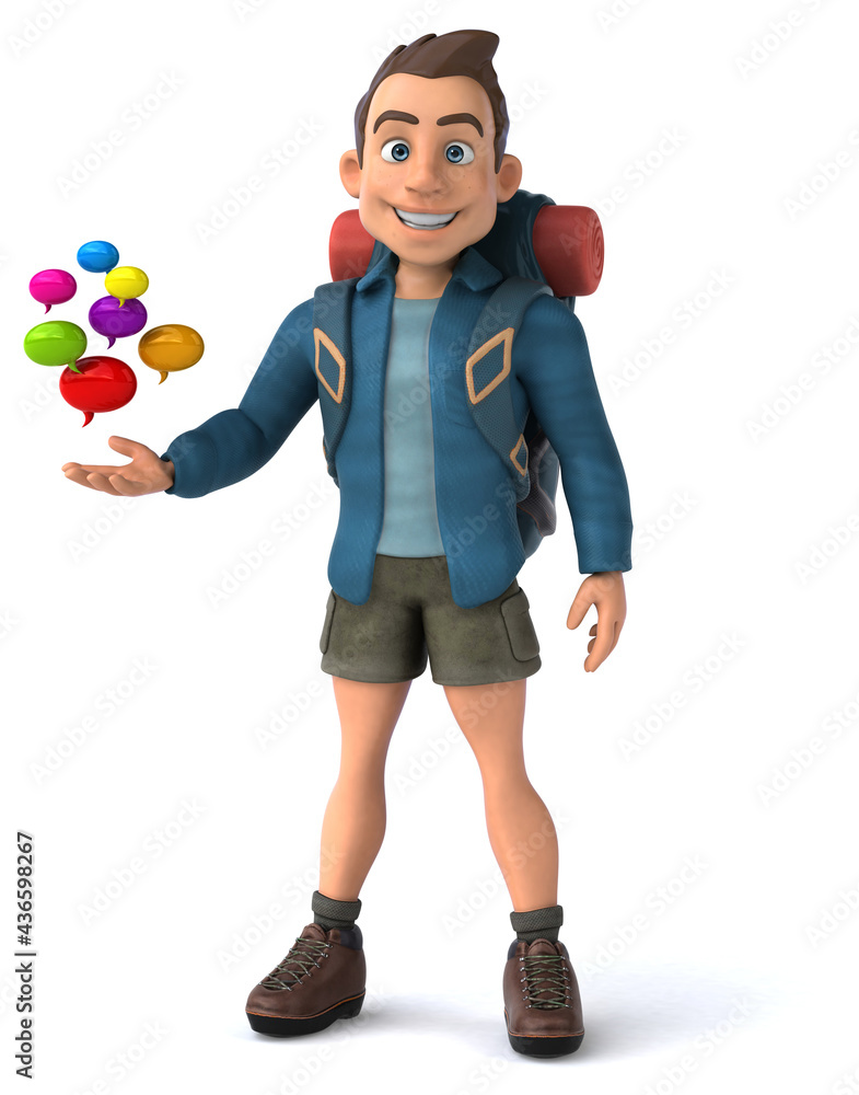 Fun illustration of a 3D cartoon backpacker Fun illustration of a 3D cartoon backpacker
