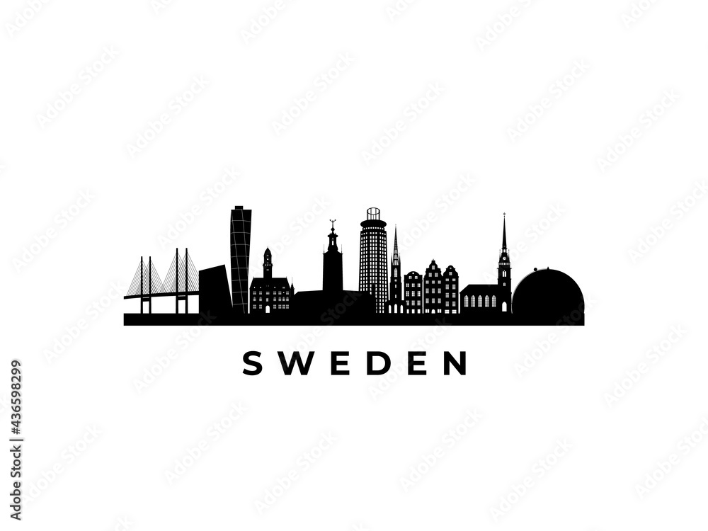 Vector Sweden skyline. Travel Sweden famous landmarks. Business and tourism concept for presentation, banner, web site.