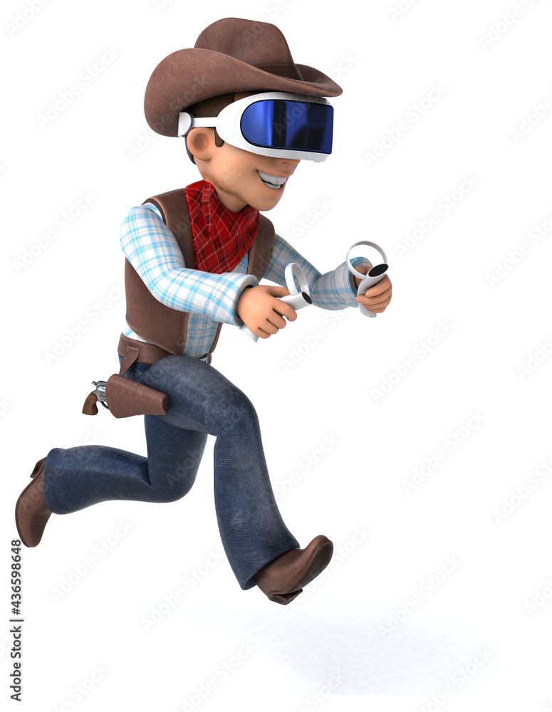 Fun 3D Illustration of a cowboy with a VR Helmet Fun 3D Illustration of a cowboy with a VR Helmet