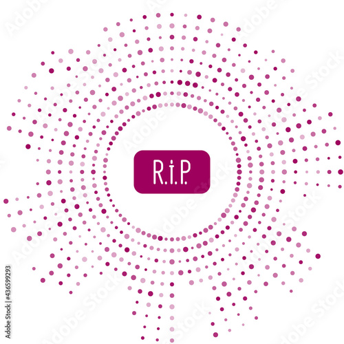 Purple Speech bubble rip death icon isolated on white background. Abstract circle random dots. Vector