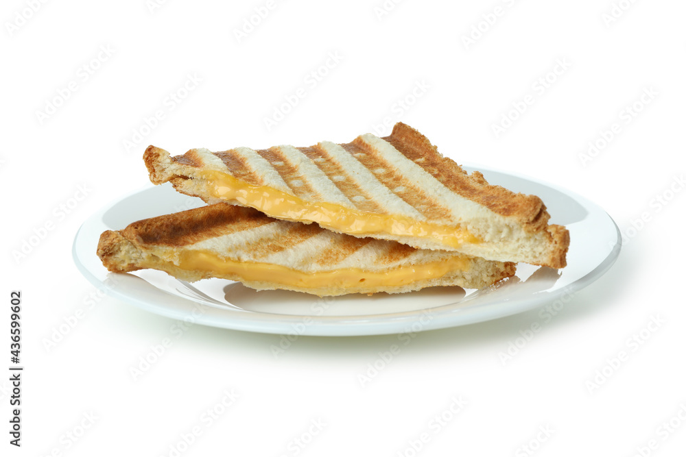 Plate with grilled sandwiches isolated on white background