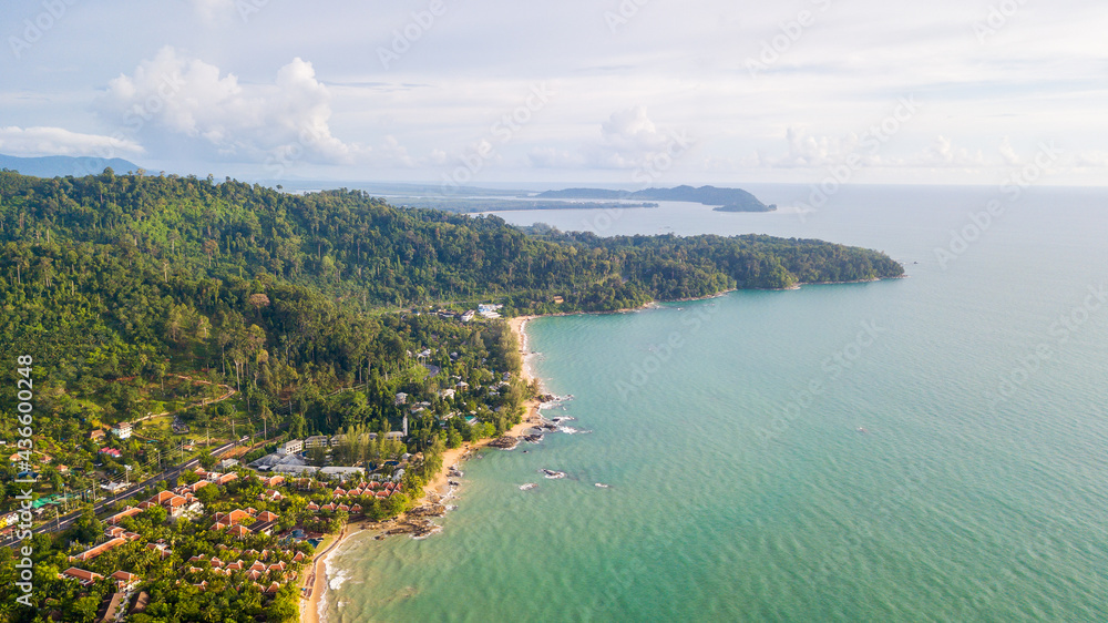 Drone aerial view of landscape and many reosrt at Khao Lak,Phang Nga