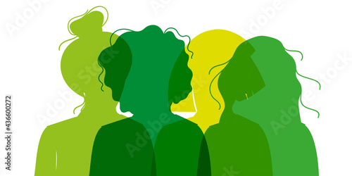 Women Silhouette of different cultures and nationalities standing together. The concept of the female empowerment movement and gender equality.