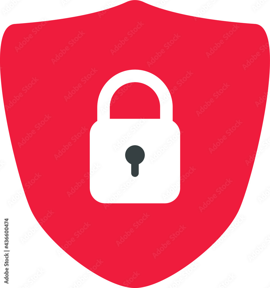 Shield security with lock icon isolated. Protection, safety, password security. Access privacy sign. Vector Illustration Shield security with lock icon isolated. Protection, safety, password security. Access privacy sign. Vector Illustration