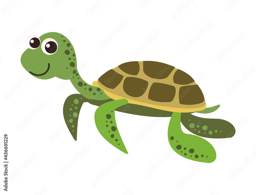 Obraz premium Turtle. Wild animals. Underwater world. Aquarium or tropical marine. Isolated on white background. Illustration in cartoon style. Flat design. Vector art