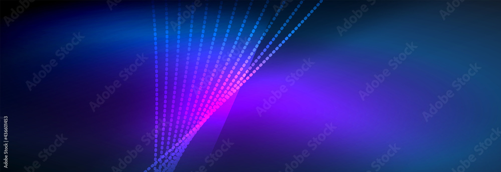 Neon shiny color background with light glowing wave line particles. Wallpaper background, design templates for business or technology presentations, internet posters or web brochure covers Neon shiny color background with light glowing wave line particles. Wallpaper background, design templates for business or technology presentations, internet posters or web brochure covers