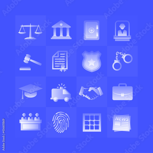Law gradient icons set on blue background
