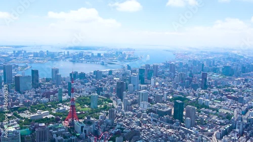 東京都心部　東京タワー　空撮映像
