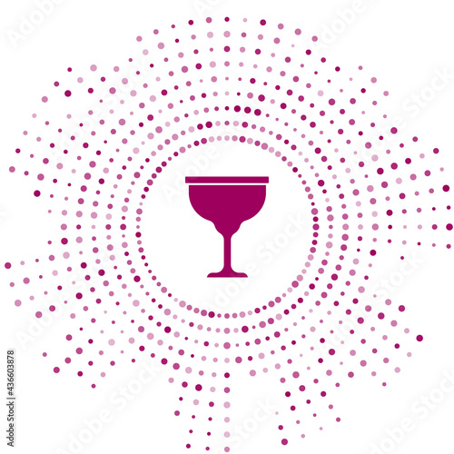 Purple Jewish goblet icon isolated on white background. Jewish wine cup for kiddush. Kiddush cup for Shabbat. Abstract circle random dots. Vector