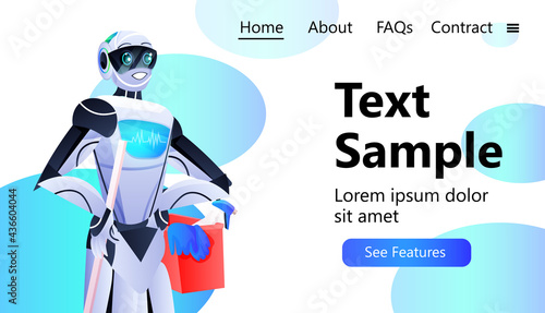 professional robot cleaner robotic janitor with equipment cleaning service artificial intelligence technology concept