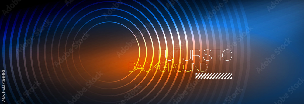 Dark abstract background with glowing neon circles. Trendy layout template for business or technology presentation, internet poster or web brochure cover, wallpaper Dark abstract background with glowing neon circles. Trendy layout template for business or technology presentation, internet poster or web brochure cover, wallpaper