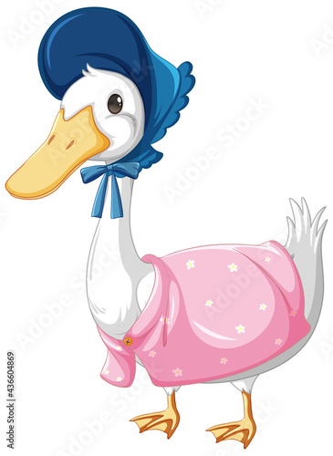A duck wearing hat and scarf in cartoon style isolated on white background