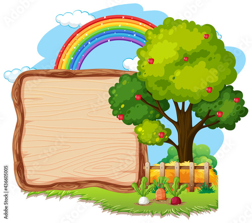 Empty banner template in the farm scene isolated on white background