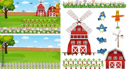 Farm element set isolated with farm scence