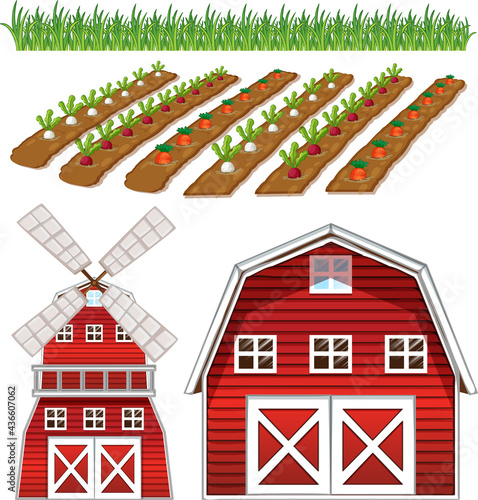 Farm element set isolated on white background