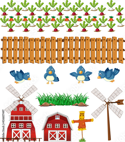 Farm element set isolated on white background