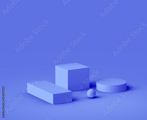 3d royal blue and purple platform minimal studio background. Abstract 3d geometric shape object illustration render. Display for cosmetics and beauty fashion product.