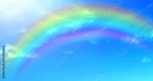 Rainbow background and sky with white clouds 