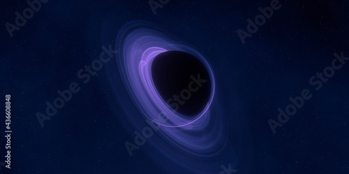 Black hole. Dark night sky. Dark interstellar space. 2d illustration. Cosmos. Powerful stars in a deep space. Blue cold nebula. Galactic center. Matter collapse.