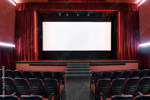 Movie theater with blank screen