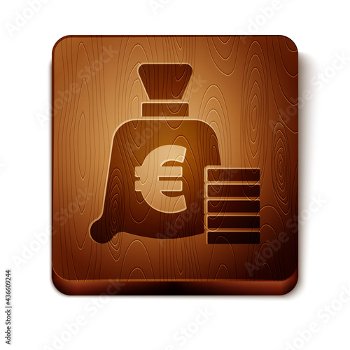 Brown Coin money with euro symbol icon isolated on white background. Banking currency sign. Cash symbol. Wooden square button. Vector
