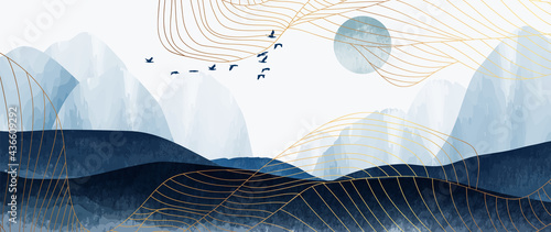 japanese, painting, oriental, china, hand painting, traditional, watercolor, adventure, sunset, sketch, outline, wavy, blue background, luxury, golden, gold, hand drawn, doodle, landscape, vector, blu