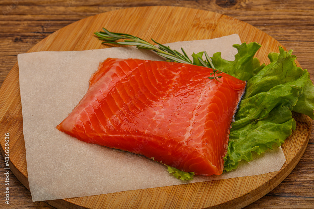 Salmon piece steak served rosemary Salmon piece steak served rosemary