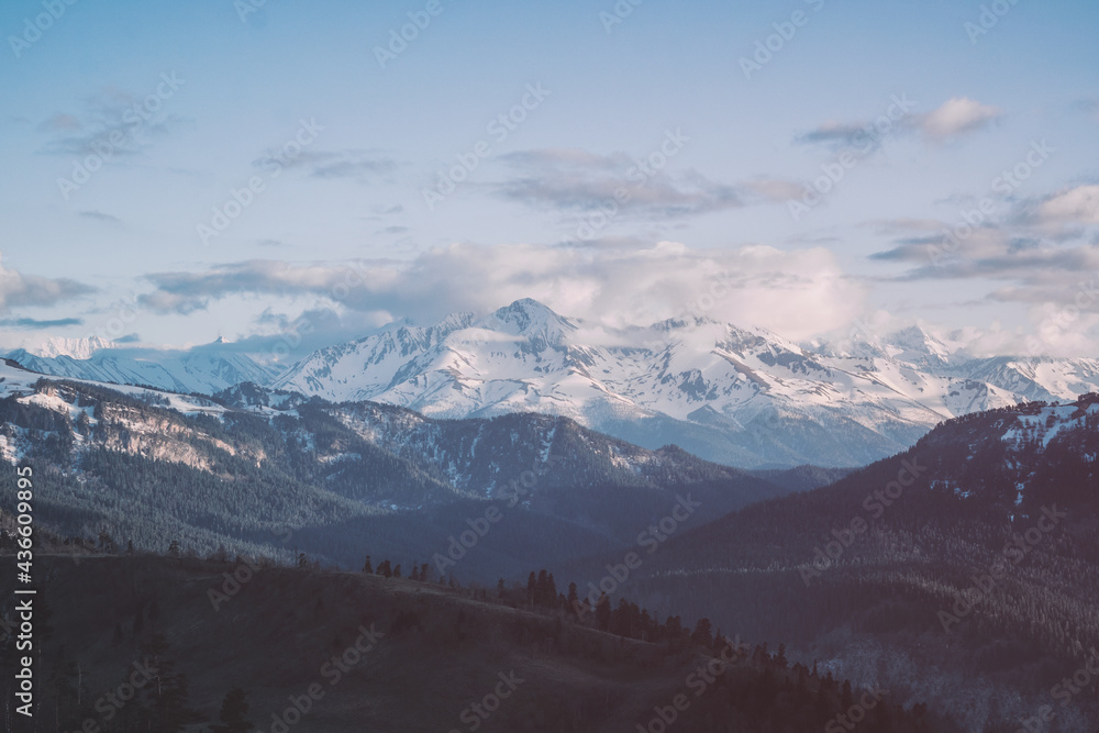Beautiful view of mountain range Djentu in the Caucasian nature reserve.