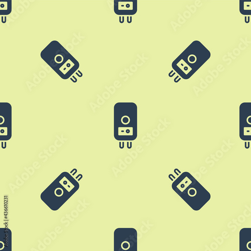 Blue Electric boiler for heating water icon isolated seamless pattern on yellow background. Vector