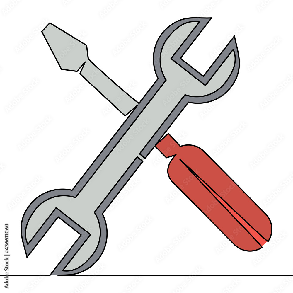 Flat continuous line art Wrench And Screwdriver Flat continuous line art Wrench And Screwdriver