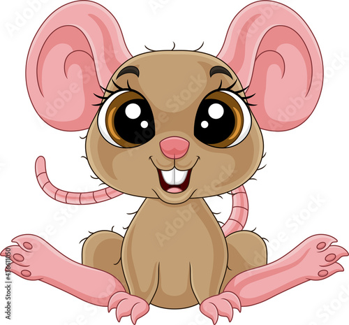 Cartoon cute little mouse sitting