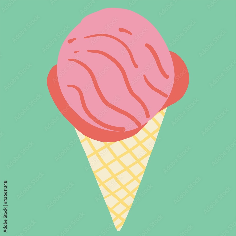 Colorful freehand drawing of a cone of icecream. Colorful freehand drawing of a cone of icecream.