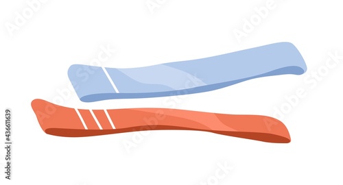Elastic latex resistance band for home workout. Aerobics rubber loop for power and stretch sports exercises. Colored flat vector illustration isolated on white background