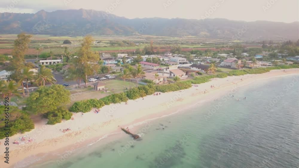 Panoramic View Of The Beautiful Beach Of North Shore Oahu In Hawaii - Aerial Drone Shot Panoramic View Of The Beautiful Beach Of North Shore Oahu In Hawaii - Aerial Drone Shot
