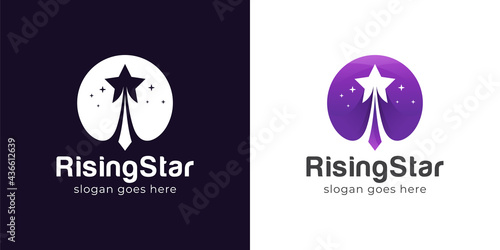 modern simple logo of rocket star or swoosh rising star, reaching dream logo vector template