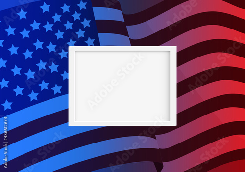 blank frame over waving american flag - independence day concept copy space text frame card