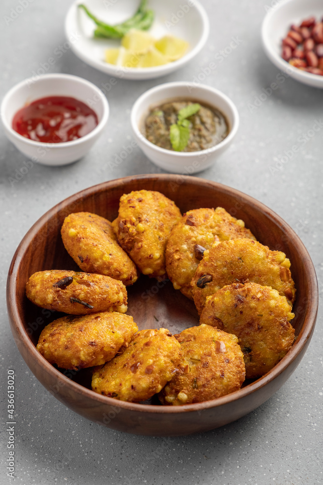 Sago fritters or sabudana vada made from tapioca sago Sago fritters or sabudana vada made from tapioca sago