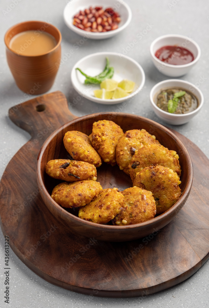 Sago fritters or sabudana vada made from tapioca sago Sago fritters or sabudana vada made from tapioca sago