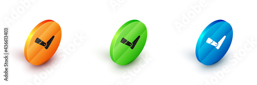 Isometric Prosthesis leg icon isolated on white background. Futuristic concept of bionic leg, robotic mechanical leg. Circle button. Vector