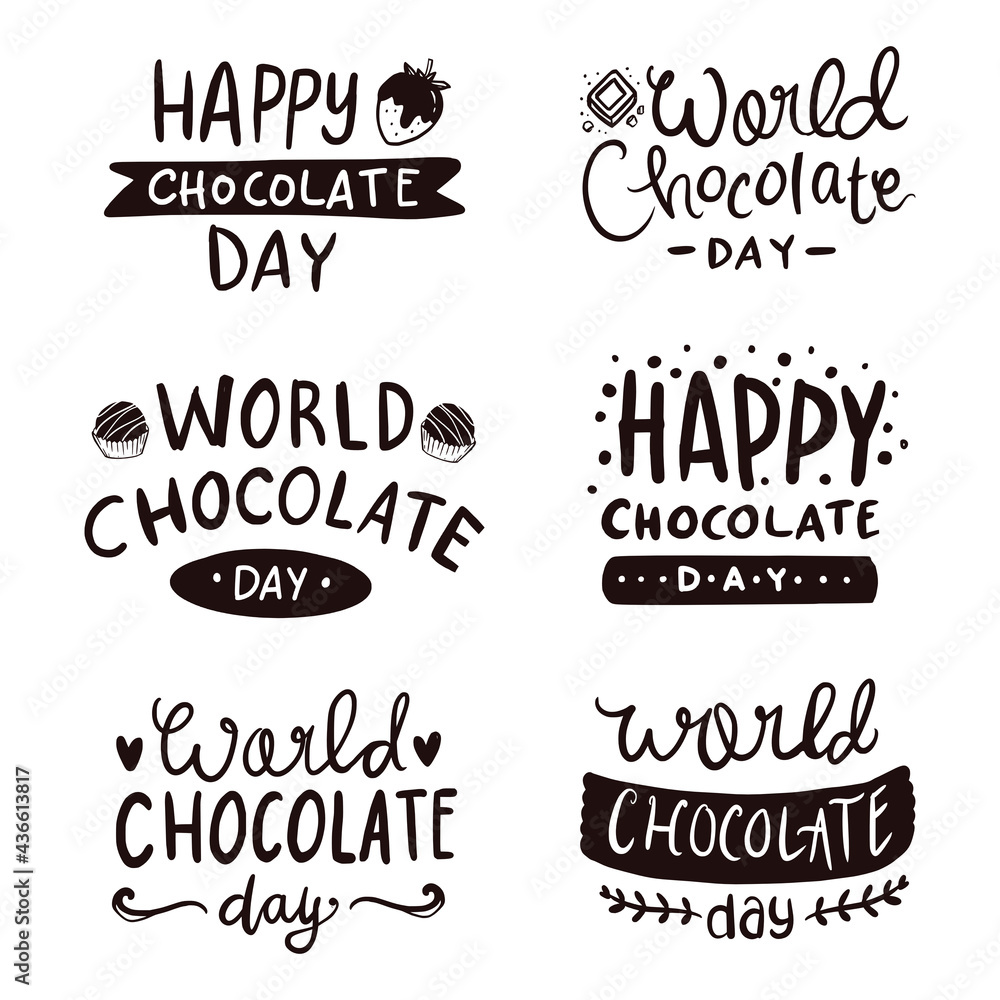 Hand lettering typography of happy world chocolate day doodle illustration line art vector Hand lettering typography of happy world chocolate day doodle illustration line art vector