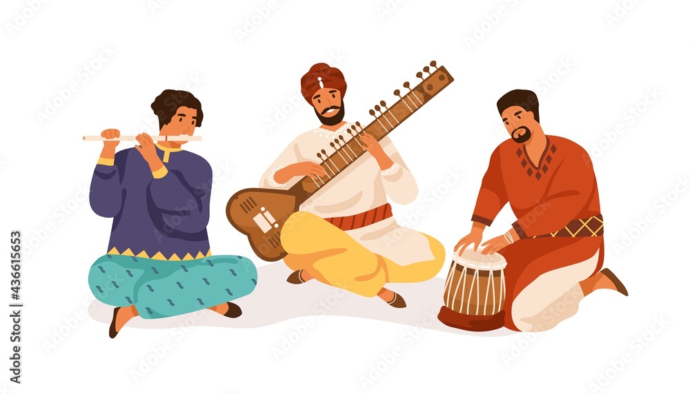 Indian street musicians playing traditional folk music on national