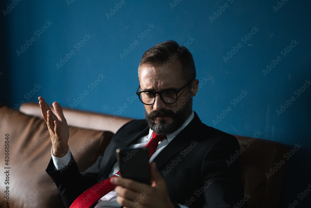 business man video call on mobile phone business man video call on mobile phone