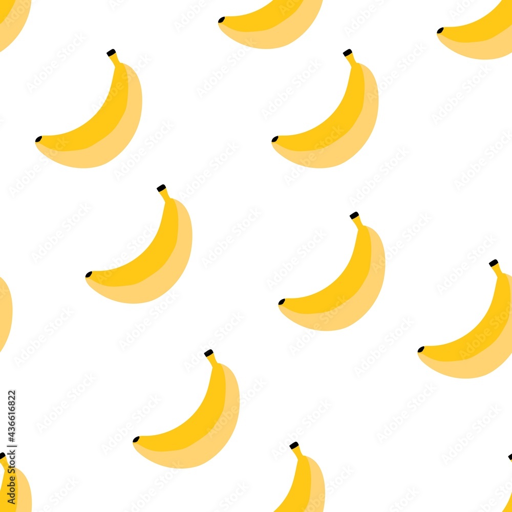 Seamless pattern with cartoon bananas, decor elements. vector flat style. hand drawing. design for fabric, textile, print, wrapper