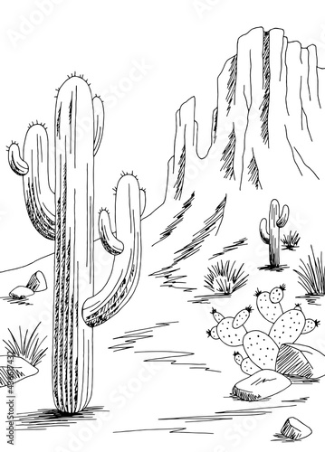 Prairie graphic black white desert vertical landscape sketch illustration vector 