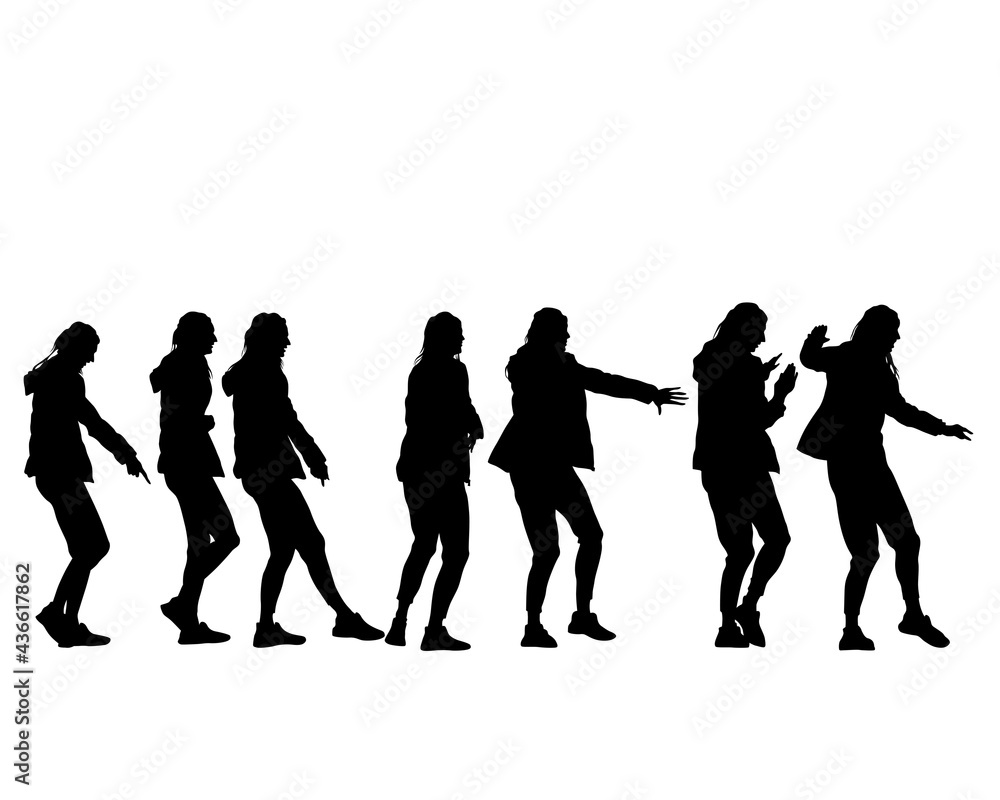 Young people are dancing in a nightclub. Isolated silhouettes on white background Young people are dancing in a nightclub. Isolated silhouettes on white background