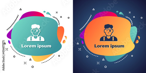 White Jeweler man icon isolated on white and blue background. Abstract banner with liquid shapes. Vector