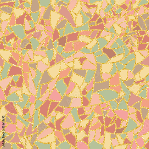 Bright abstract mosaic seamless pattern. Vector background. For design and decorate backdrop. Endless texture. Ceramic tile fragments. Colorful broken tiles