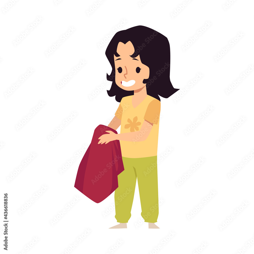 Child wipes hands with towel after washing, flat vector illustration isolated. Child wipes hands with towel after washing, flat vector illustration isolated.